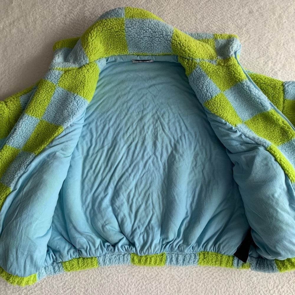 Urban Outfitters Full Zip Fleece Jacket Womens M Sherpa Cropped Blue Green Cozy - Picture 4 of 9